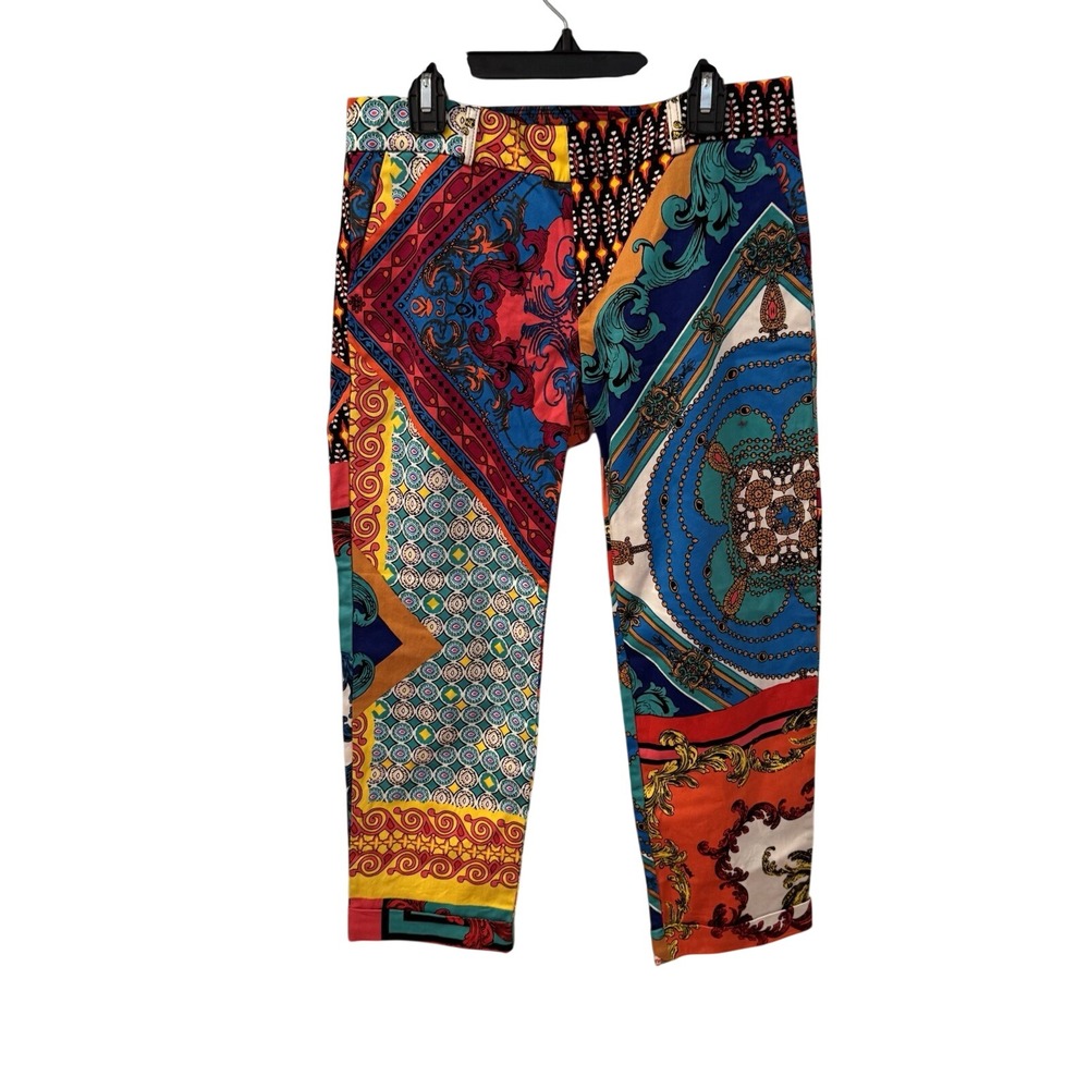 Hale Bob Vibrant Patchwork Cropped Pants in Teal, Red, Orange, Blue